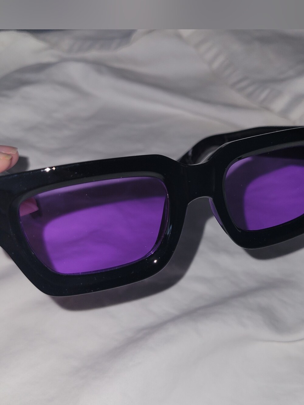 Black Frame Sunglasses with Purple Lenses - Picture 8 of 11